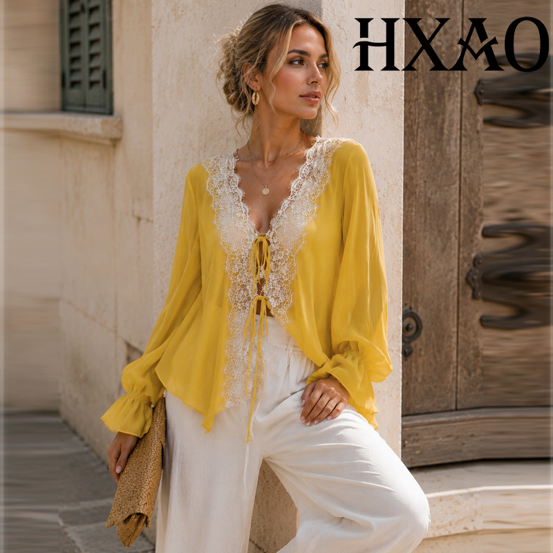 Sewing V - HXAO Ties Blusa de encaje para
